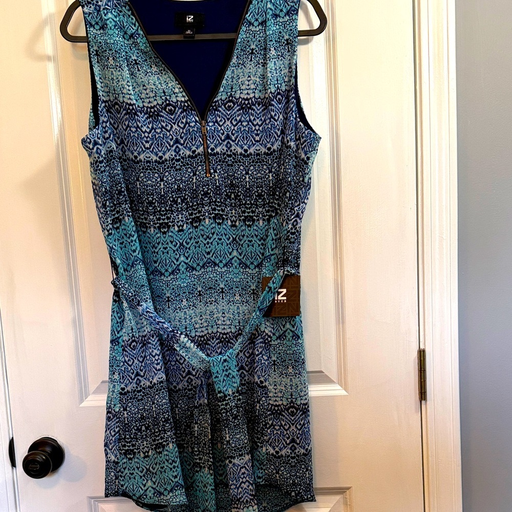Iz Byer Teal and Navy Patterned Mini Dress